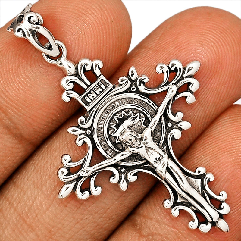 1.8" Crucifix Cross Fleury Silver Jewelry Pendants - SPJ2102