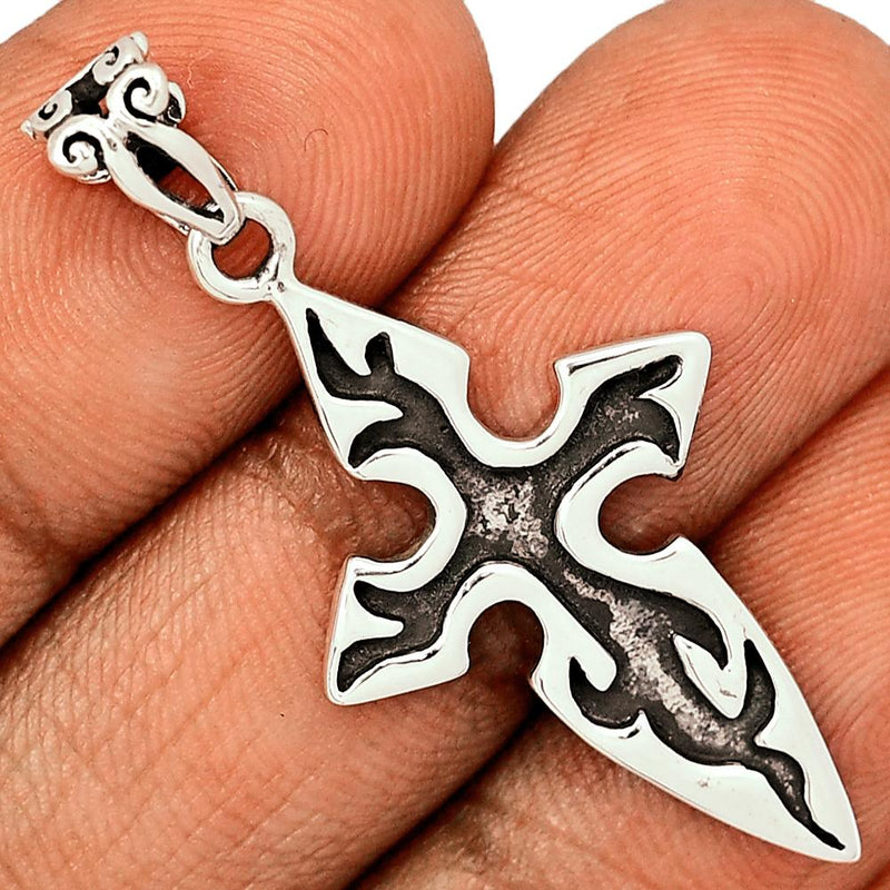 1.7" Flame Cross Silver Jewelry Pendants - SPJ2105