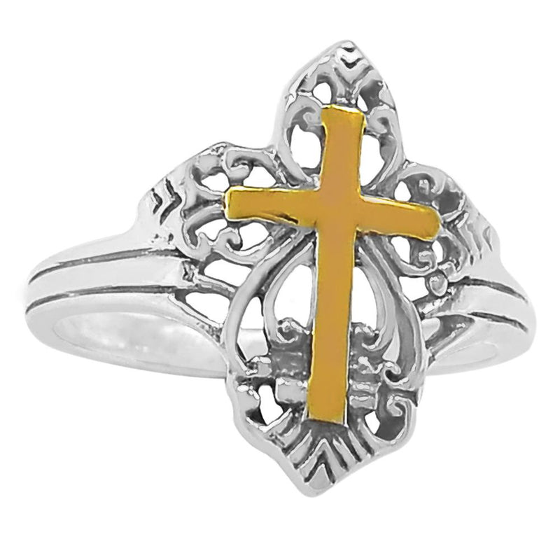 Filigree Swirl Cross Silver Jewelry Ring - SPJ2149A