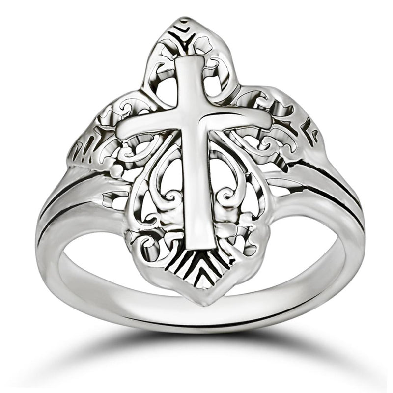 Filigree Swirl Cross Silver Jewelry Ring - SPJ2149