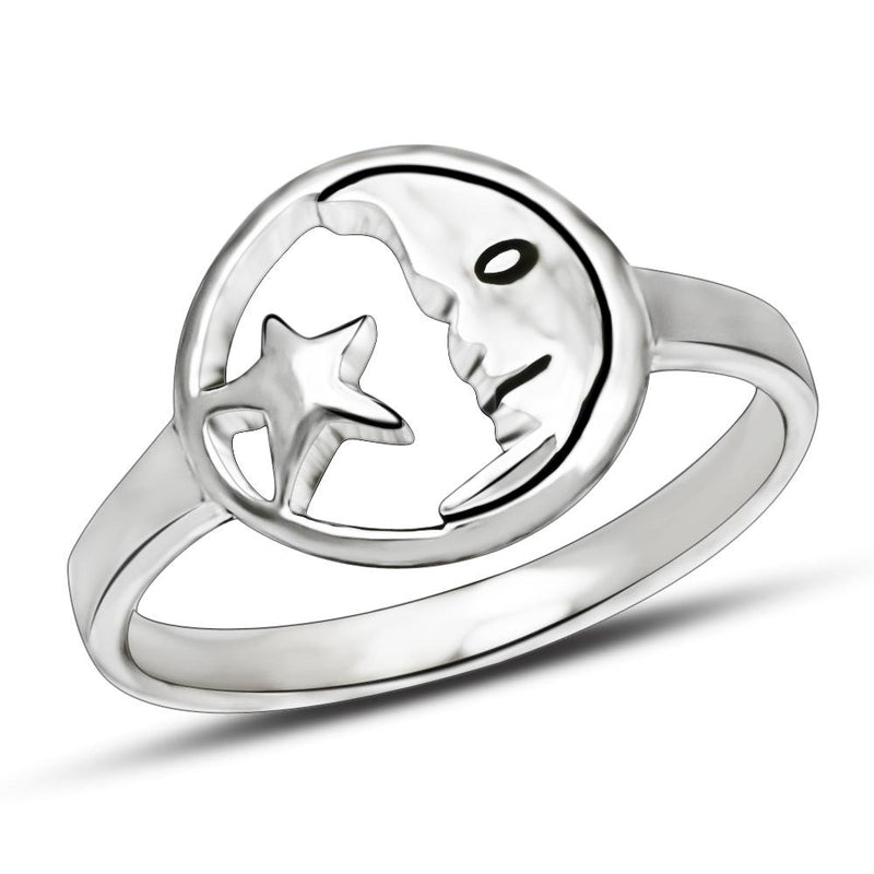 Moon Stars Celestial Silver Jewelry Ring - SPJ2155