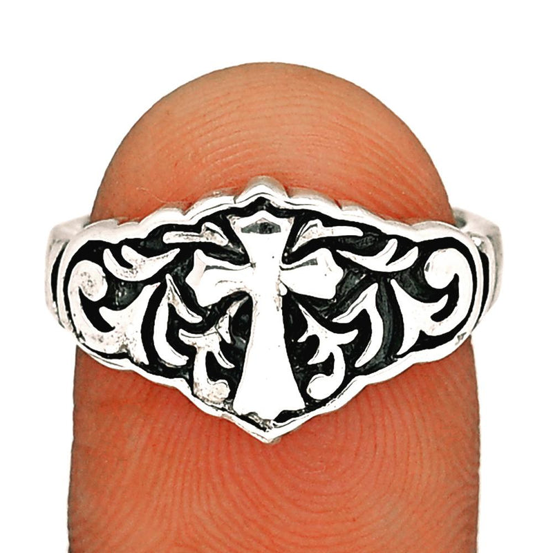 Filigree Swirl Cross Silver Jewelry Ring - SPJ2156