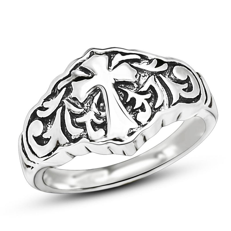Filigree Swirl Cross Silver Jewelry Ring - SPJ2156