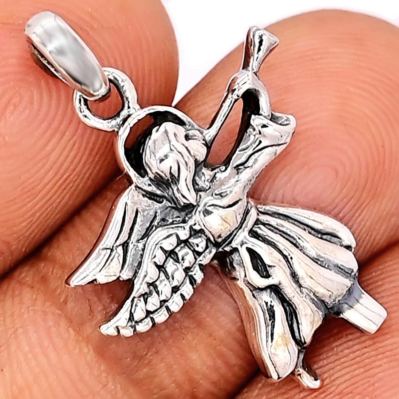 1.1" Music Trumpet Angel Silver Jewelry Pendants - SPJ2178