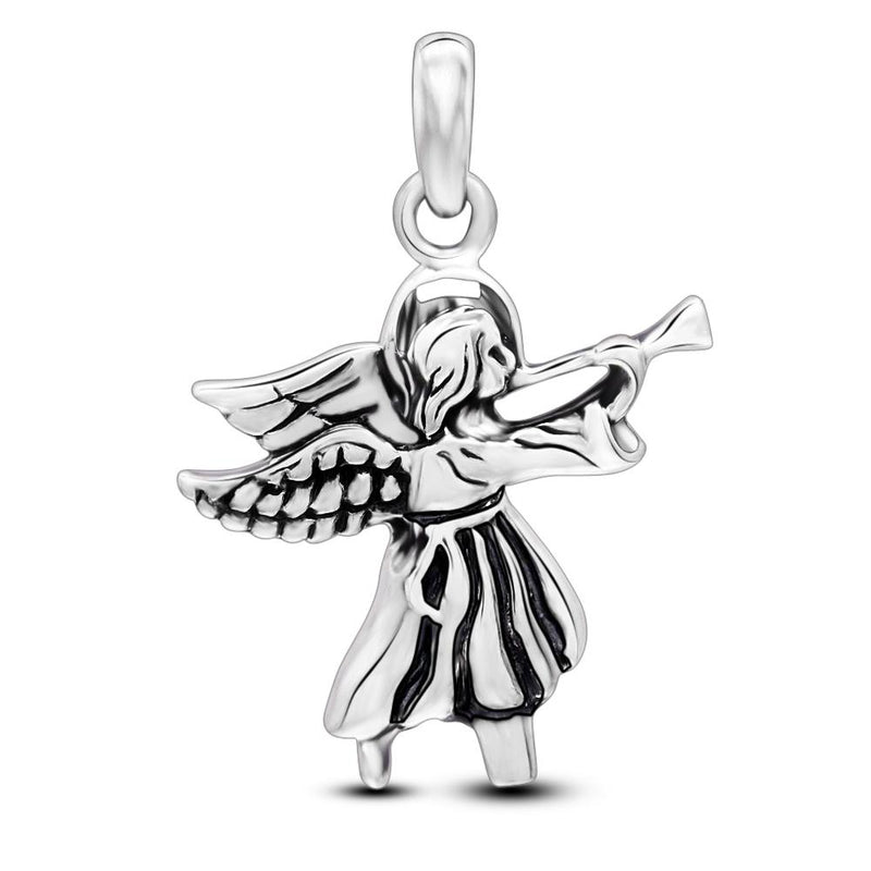 1.1" Music Trumpet Angel Silver Jewelry Pendants - SPJ2178