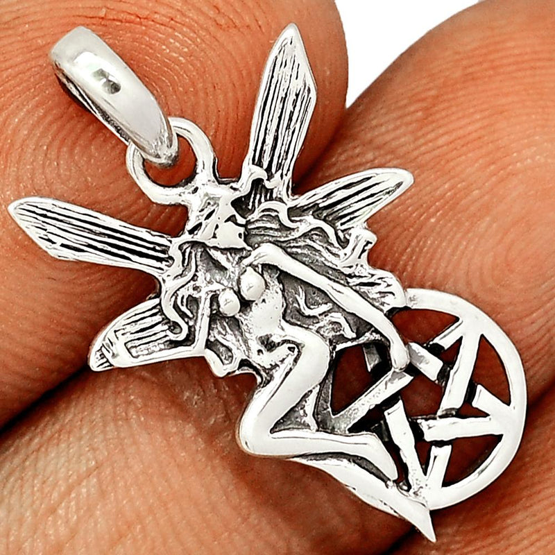 1.1" Fairy With Pentagram Silver Jewelry Pendants - SPJ2181