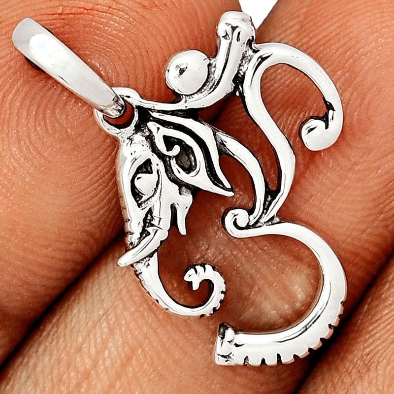 1" Ganesha Elephant Om Hindu God Silver Jewelry Pendants - SPJ2187