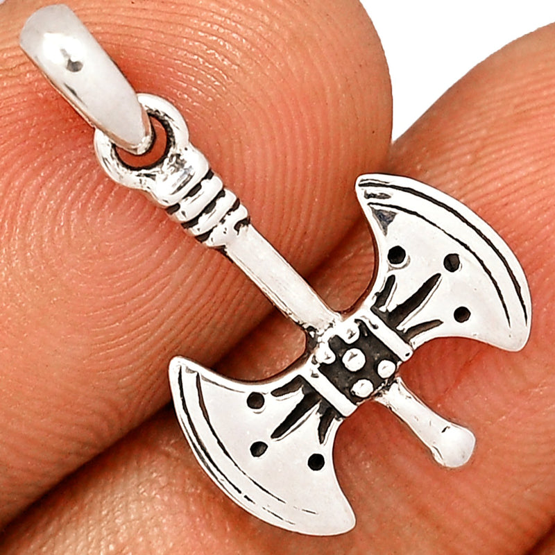 1" Double Bladed War Axe Silver Jewelry Pendants - SPJ2198