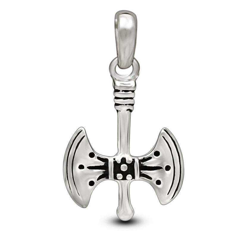 1" Double Bladed War Axe Silver Jewelry Pendants - SPJ2198