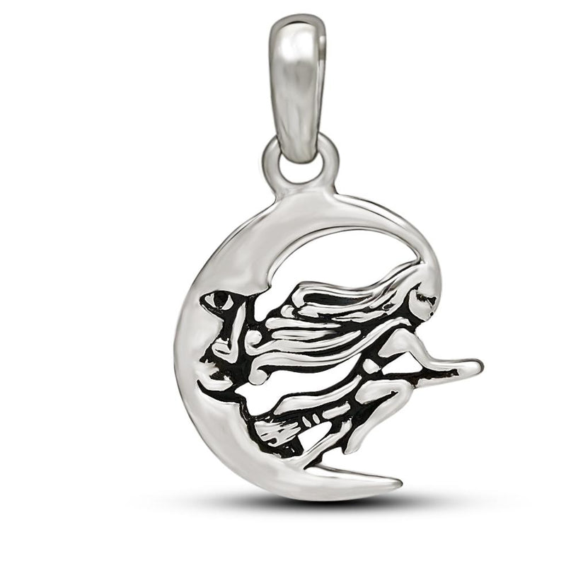 1" Moon Rider Witch On Broom SticK Silver Jewelry Pendants - SPJ2210