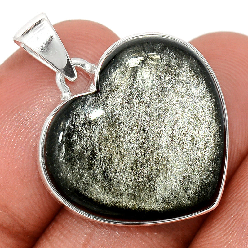 1.2" Heart - Silver Sheen Obsidian Pendants - SSOP250