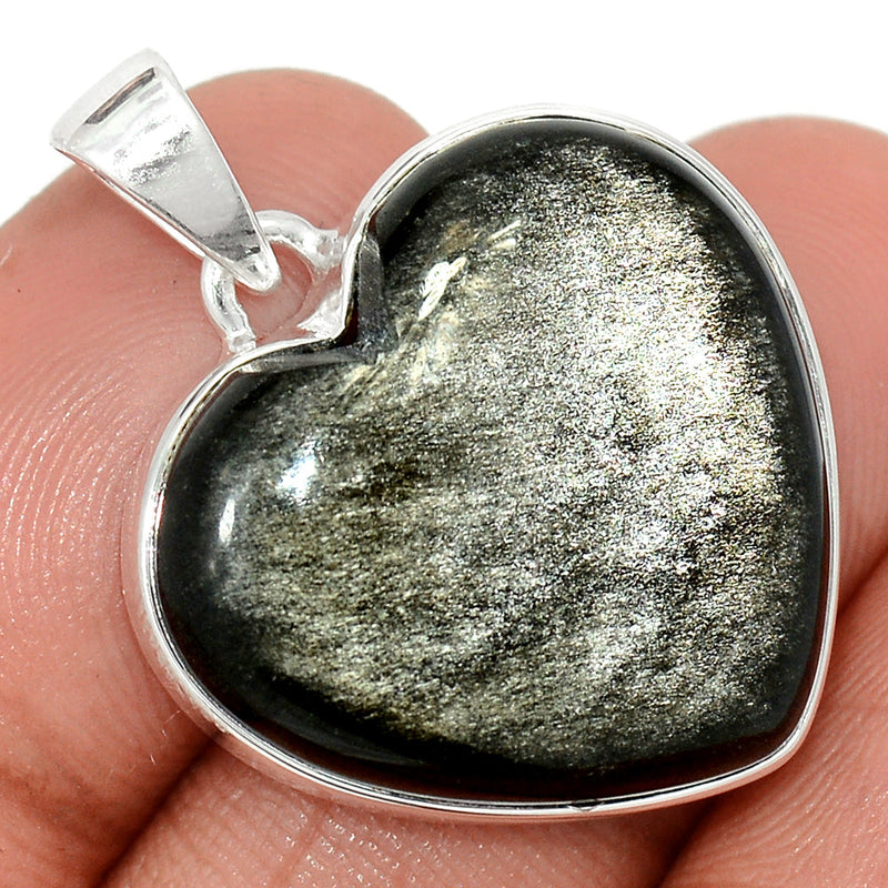 1.2" Heart - Silver Sheen Obsidian Pendants - SSOP267