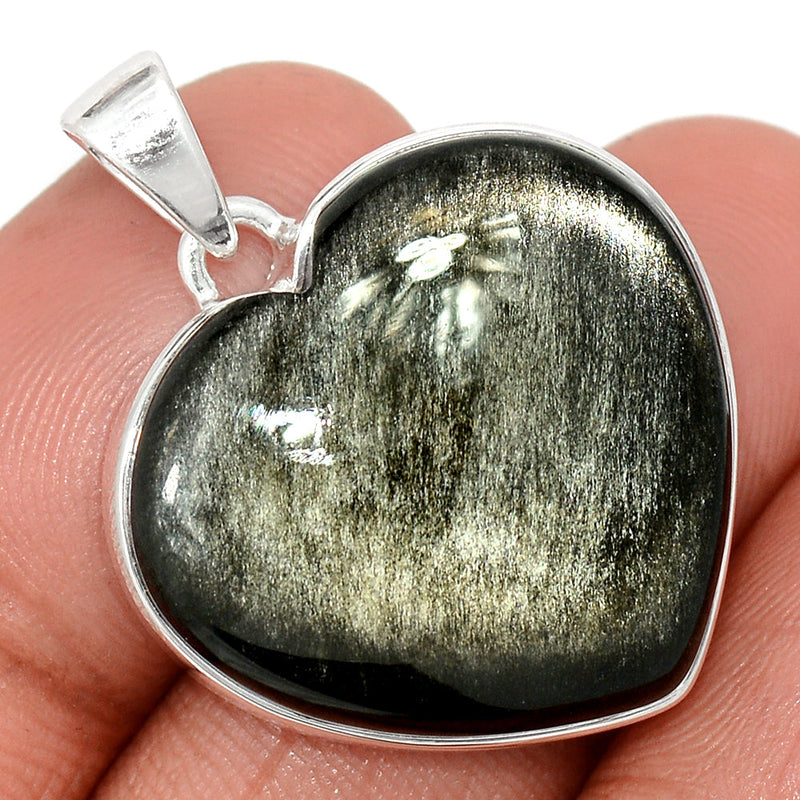 1.3" Heart - Silver Sheen Obsidian Pendants - SSOP279