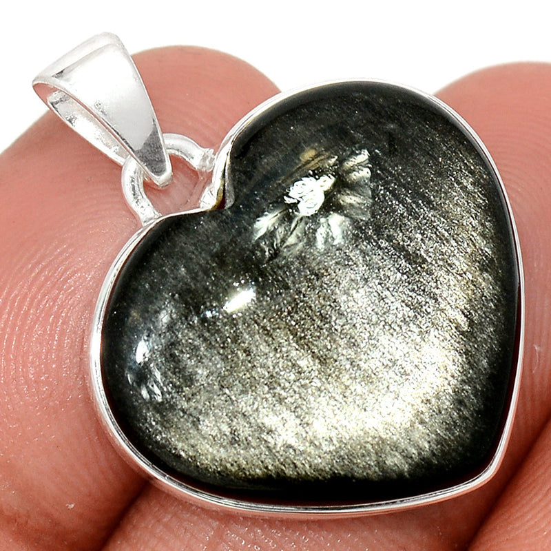 1.2" Heart - Silver Sheen Obsidian Pendants - SSOP284