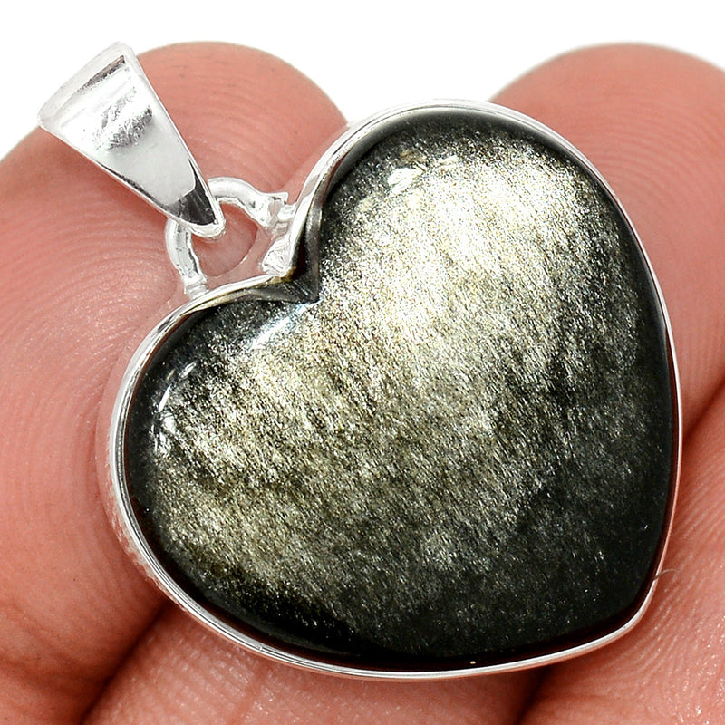 1.2" Heart - Silver Sheen Obsidian Pendants - SSOP289