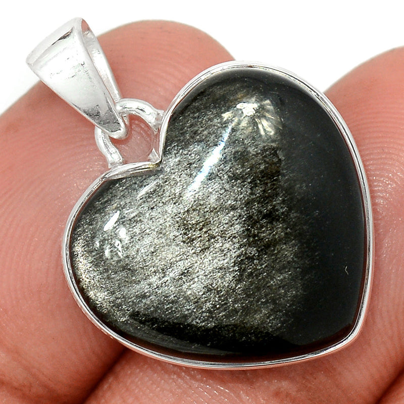 1.1" Heart - Silver Sheen Obsidian Pendants - SSOP294