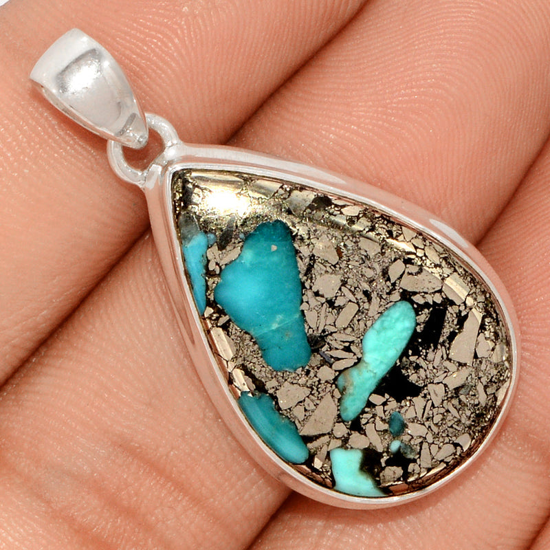 1.5" Natural Turquoise In Pyrite Pendants - TIPP116