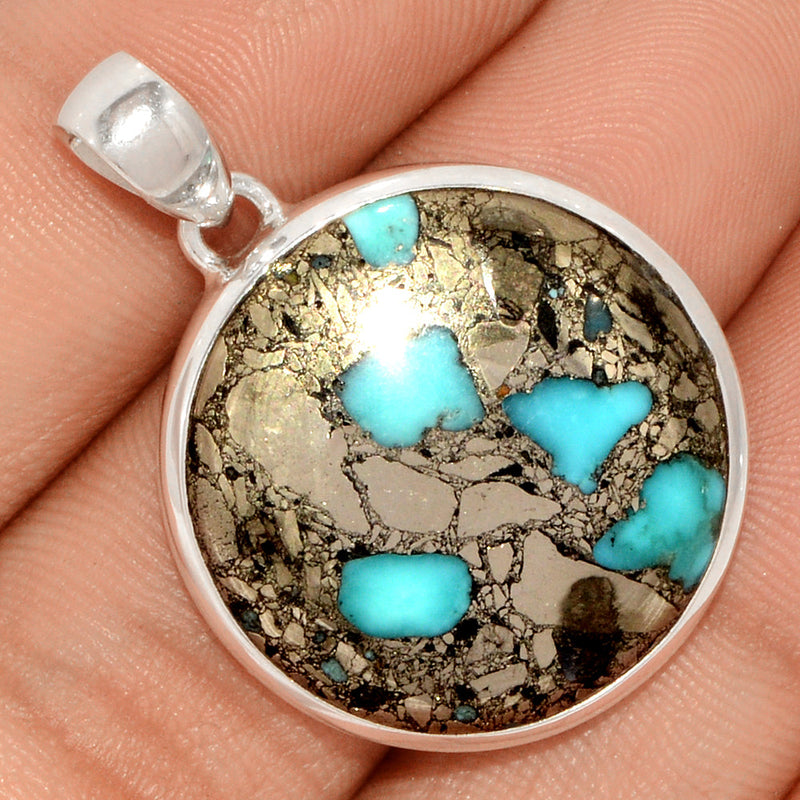 1.5" Natural Turquoise In Pyrite Pendants - TIPP118