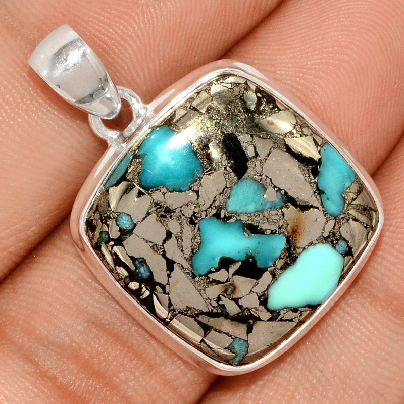 1.3" Natural Turquoise In Pyrite Pendants - TIPP123