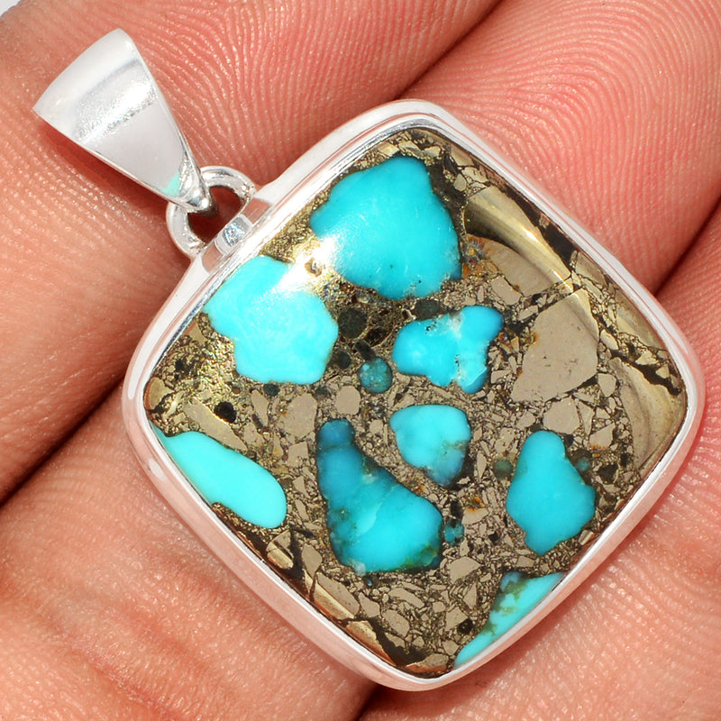 1.3" Natural Turquoise In Pyrite Pendants - TIPP130