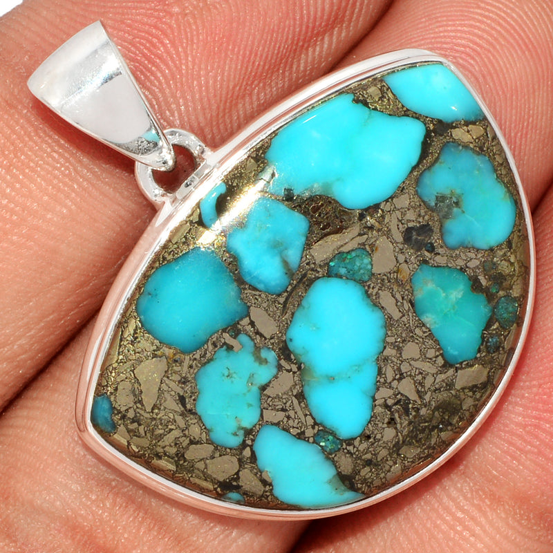 1.3" Natural Turquoise In Pyrite Pendants - TIPP137
