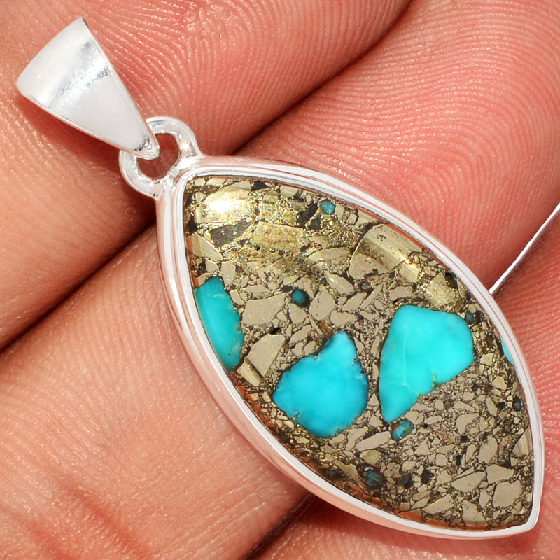1.6" Natural Turquoise In Pyrite Pendants - TIPP145