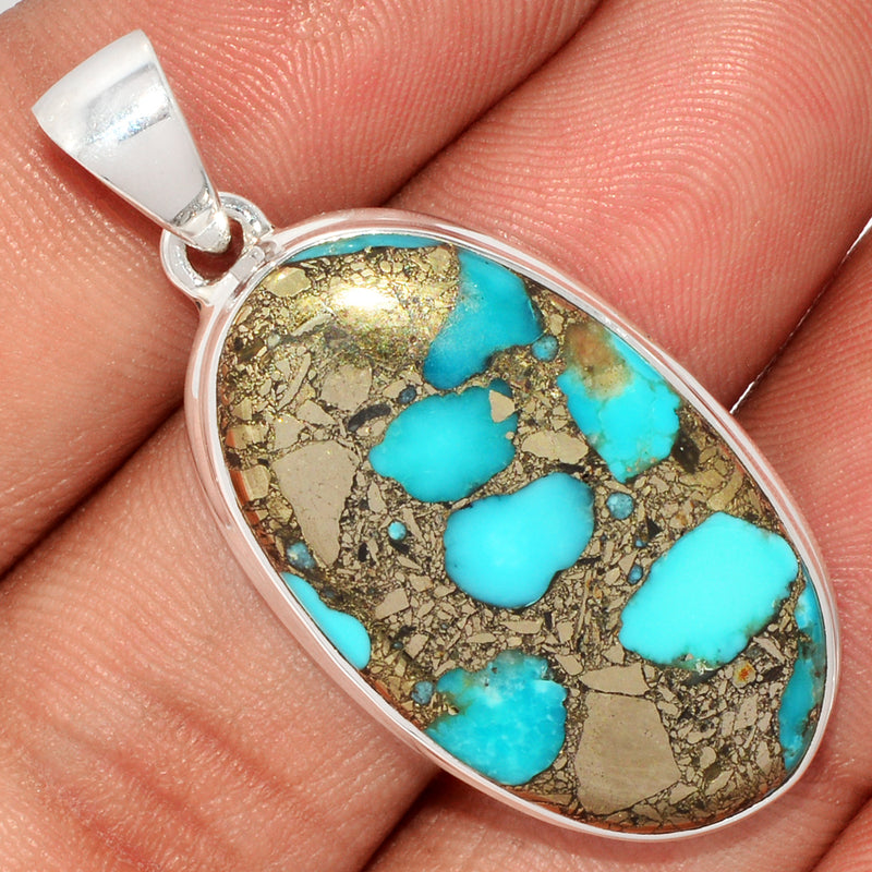 1.7" Natural Turquoise In Pyrite Pendants - TIPP146