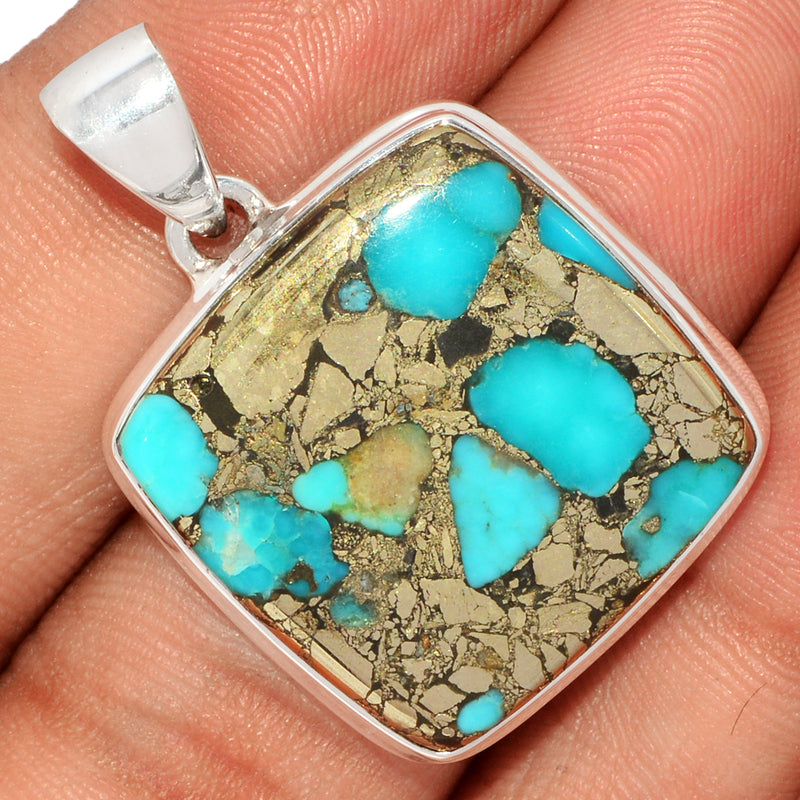 1.3" Natural Turquoise In Pyrite Pendants - TIPP152