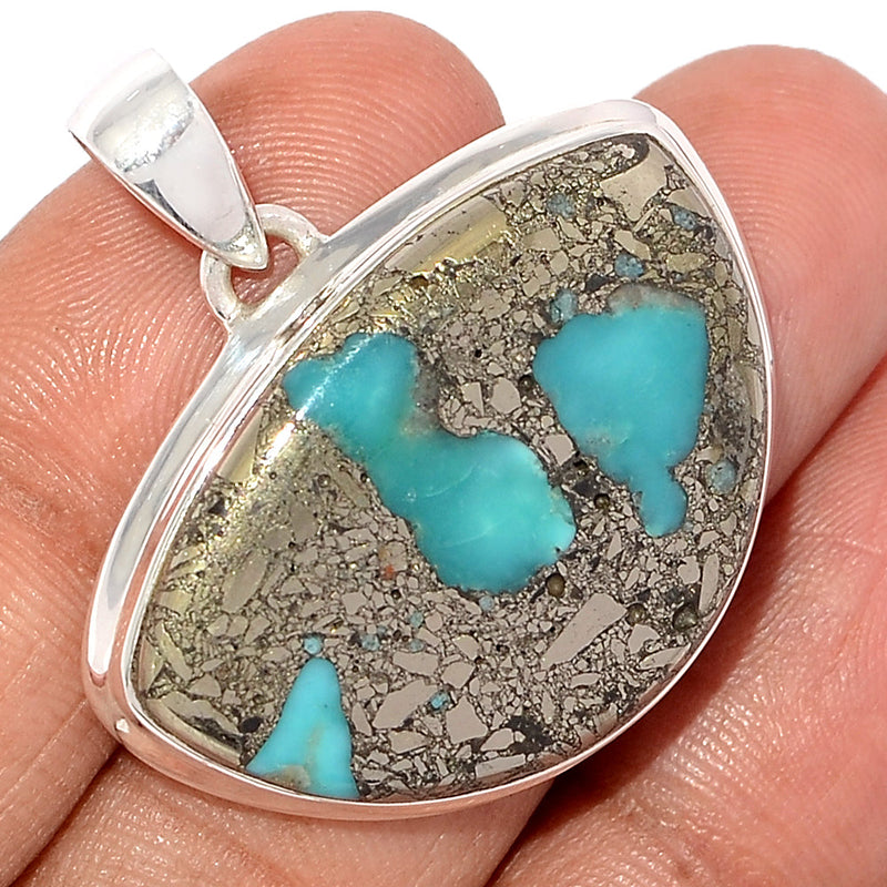 1.3" Natural Turquoise In Pyrite Pendants - TIPP156