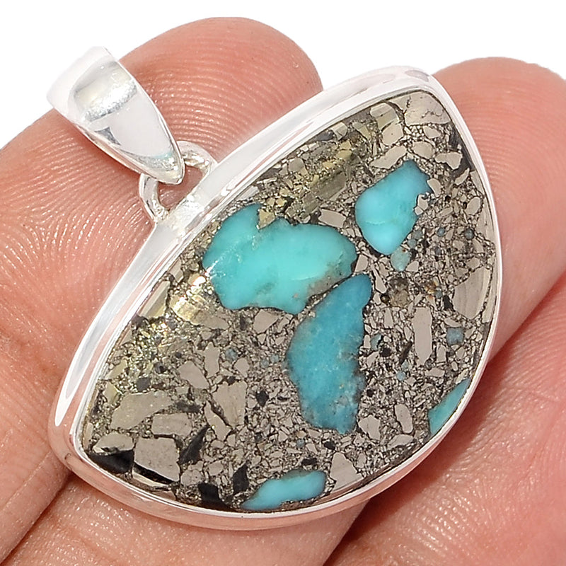 1.3" Natural Turquoise In Pyrite Pendants - TIPP159