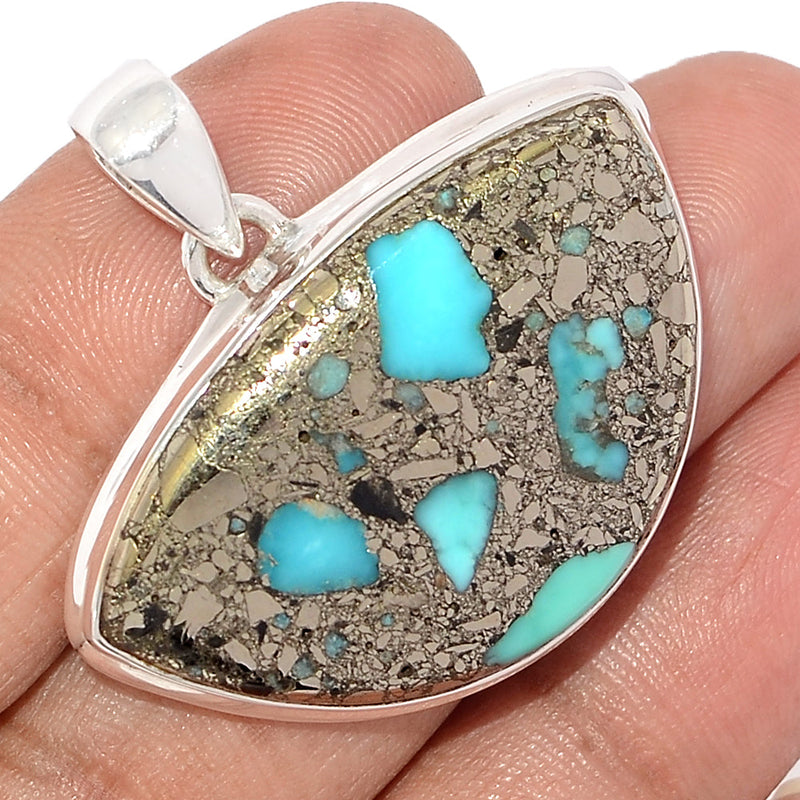 1.3" Natural Turquoise In Pyrite Pendants - TIPP165
