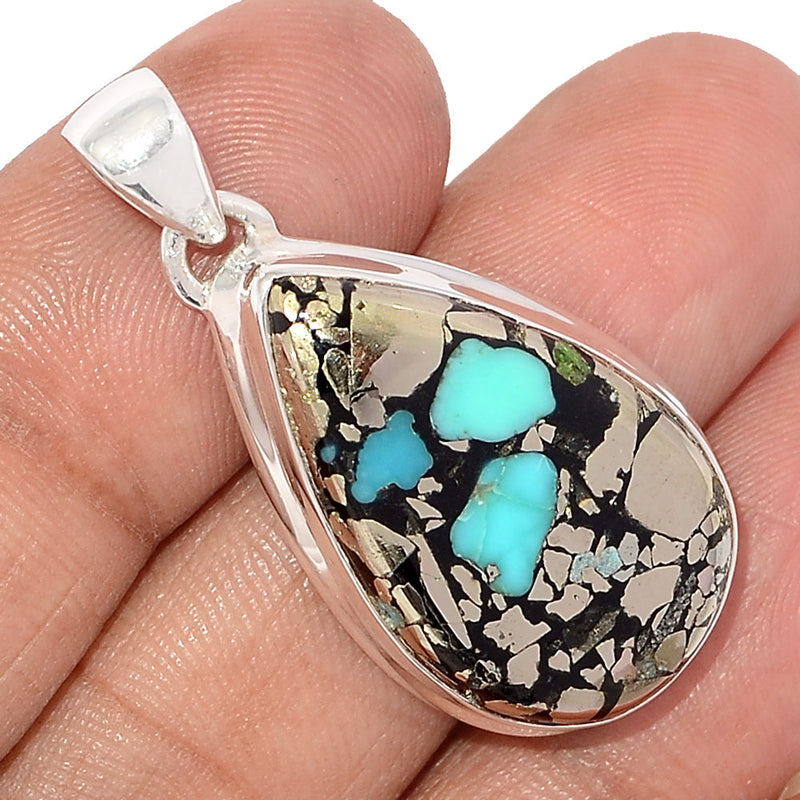 1.5" Natural Turquoise In Pyrite Pendants - TIPP168