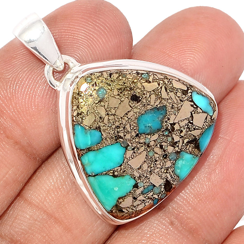 1.3" Natural Turquoise In Pyrite Pendants - TIPP172