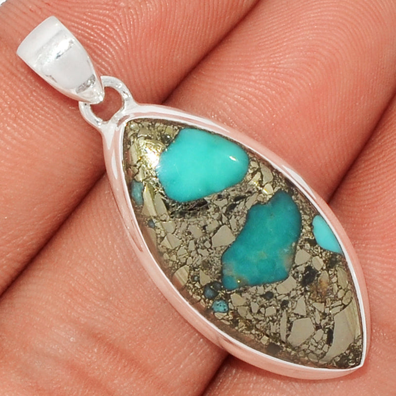 1.6" Natural Turquoise In Pyrite Pendants - TIPP40
