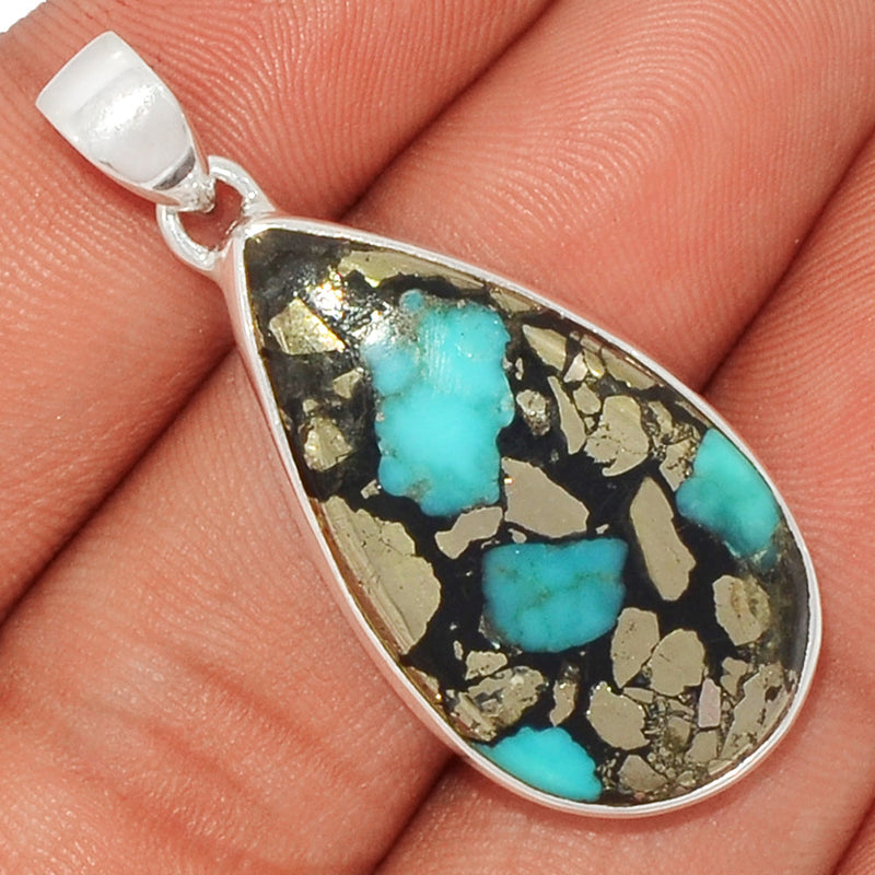 1.6" Natural Turquoise In Pyrite Pendants - TIPP41
