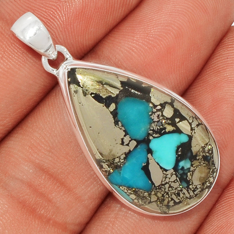 1.7" Natural Turquoise In Pyrite Pendants - TIPP43