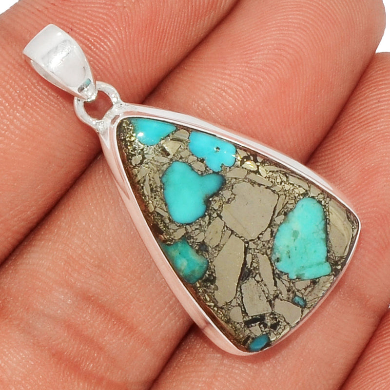 1.6" Natural Turquoise In Pyrite Pendants - TIPP48