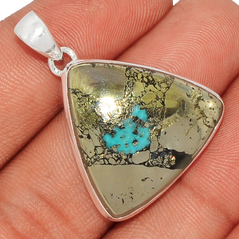1.3" Natural Turquoise In Pyrite Pendants - TIPP50