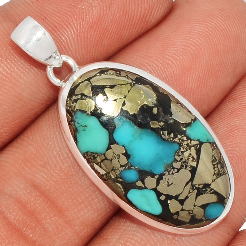 1.6" Natural Turquoise In Pyrite Pendants - TIPP54