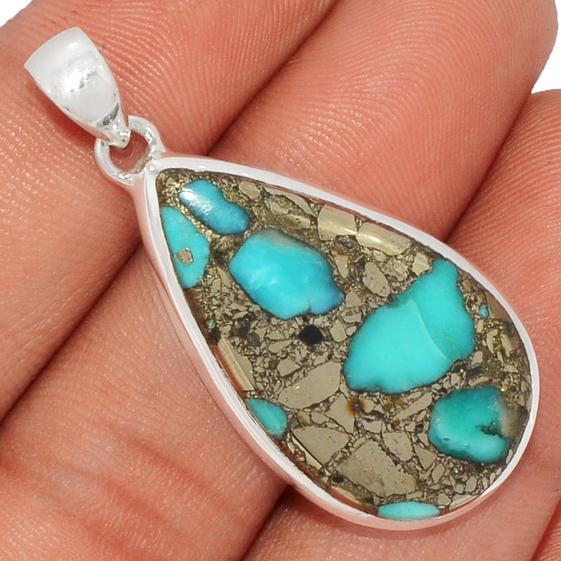 1.7" Natural Turquoise In Pyrite Pendants - TIPP60