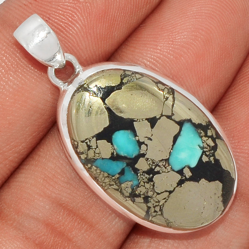 1.6" Natural Turquoise In Pyrite Pendants - TIPP61