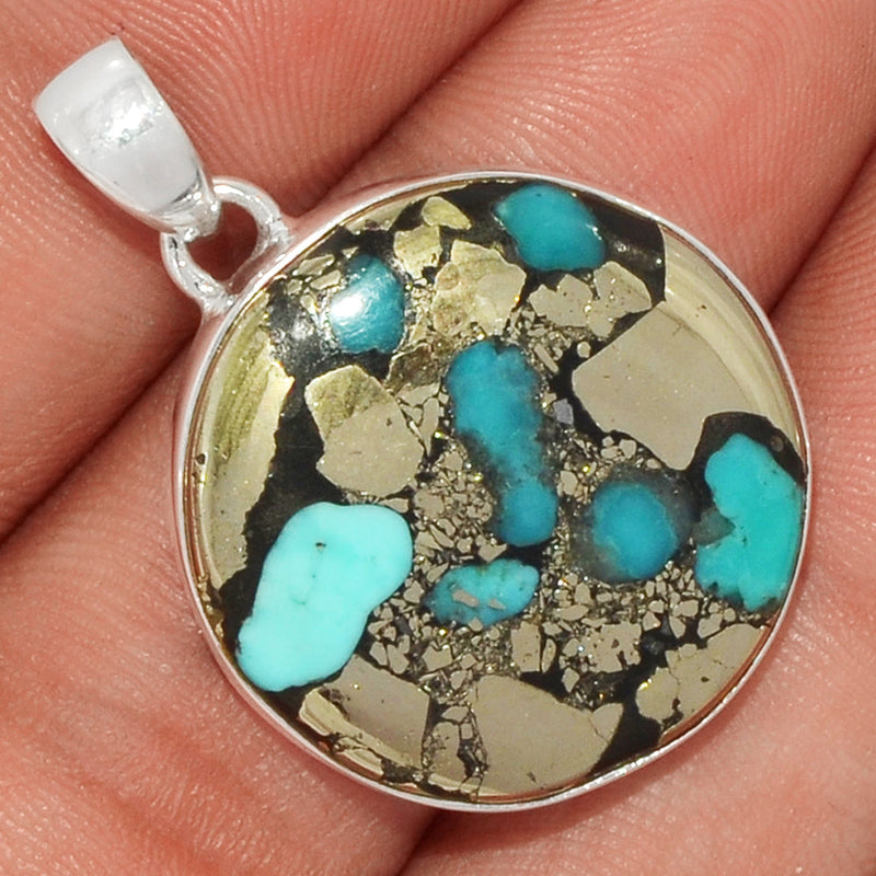 1.3" Natural Turquoise In Pyrite Pendants - TIPP62