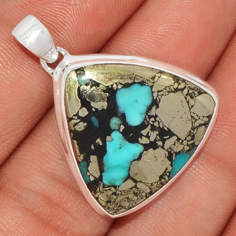 1.3" Natural Turquoise In Pyrite Pendants - TIPP67
