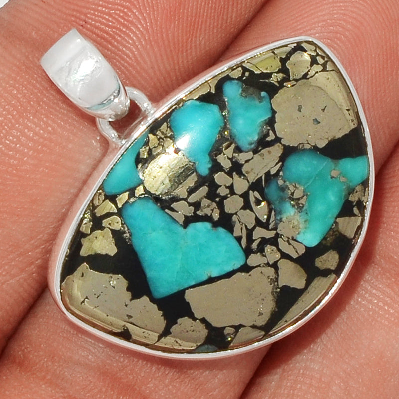 1.2" Natural Turquoise In Pyrite Pendants - TIPP69