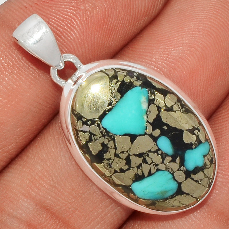 1.5" Natural Turquoise In Pyrite Pendants - TIPP70