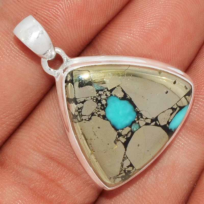 1.3" Natural Turquoise In Pyrite Pendants - TIPP73
