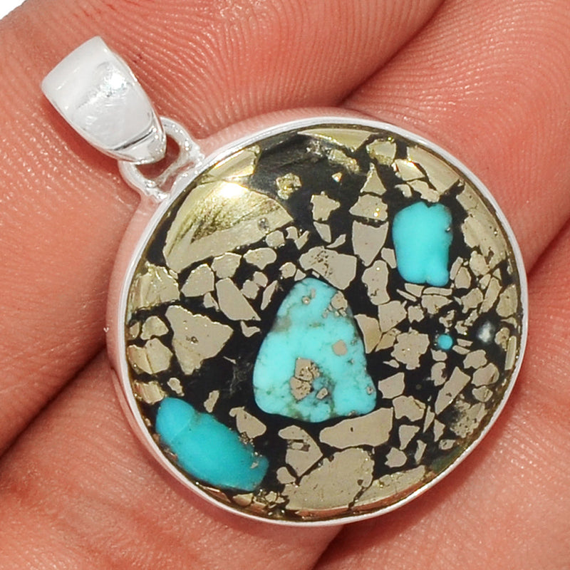 1.3" Natural Turquoise In Pyrite Pendants - TIPP74