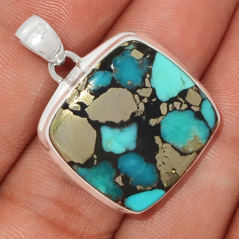 1.3" Natural Turquoise In Pyrite Pendants - TIPP75
