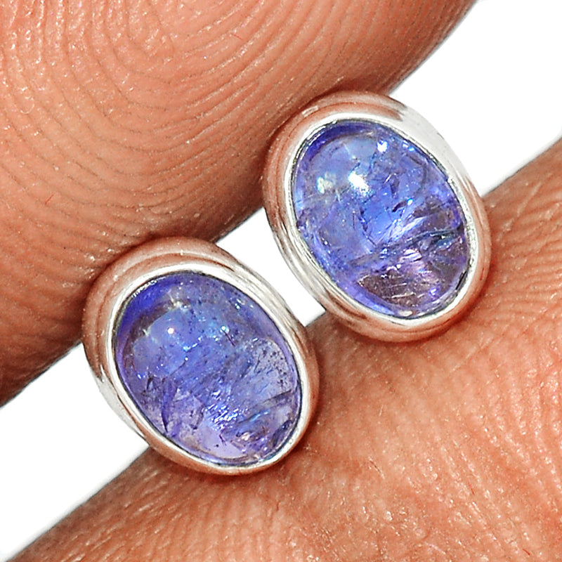 Tanzanite Cabochon Studs - TNZS155