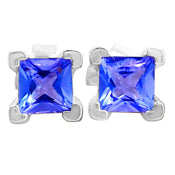 4*4 MM Square - Tanzanite Faceted Earrings - TZE1034